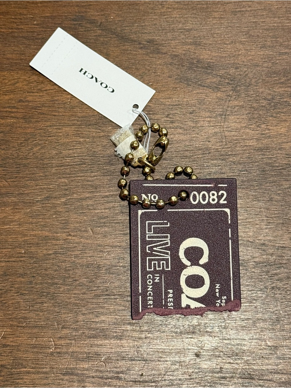 Coach Bag Charm - Ticket Merlot Burgundy & Brass NWT